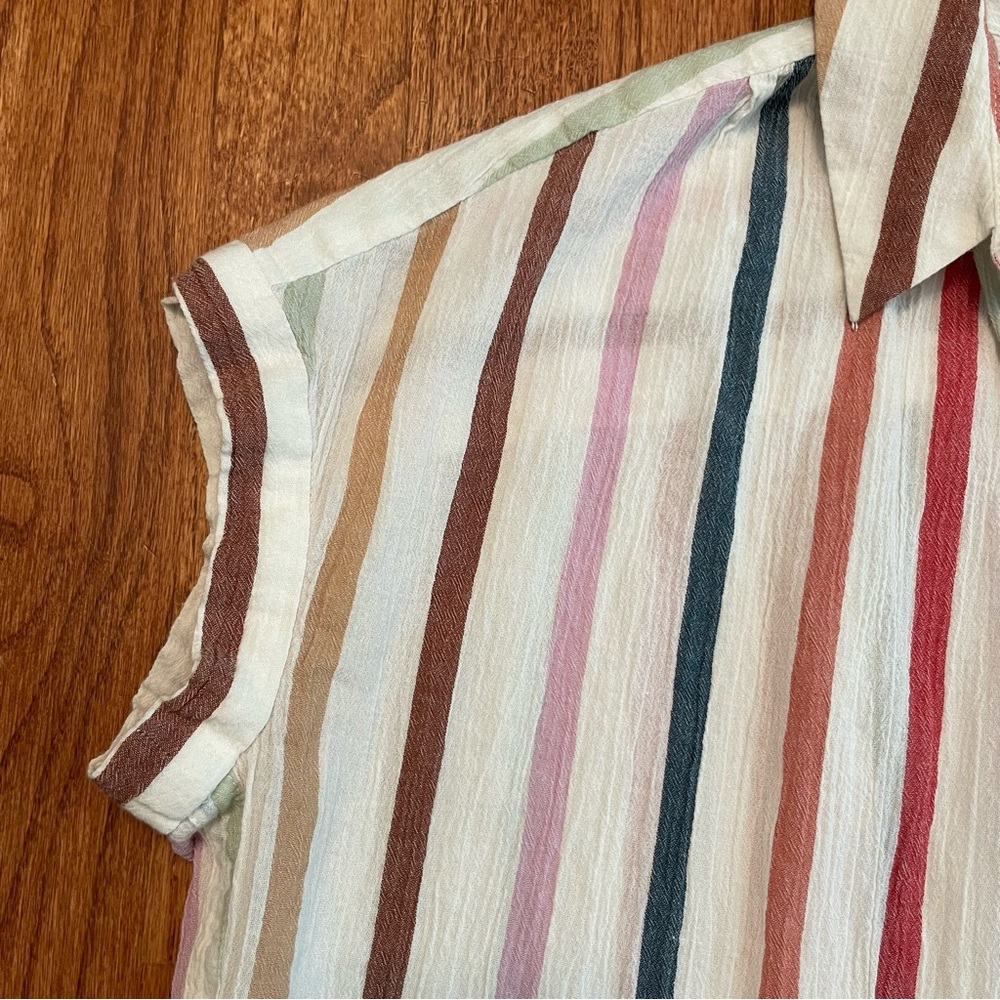 Madewell Gauze Central Tunic Shirt in Rainbow Stripe size XXS - Picture 7 of 14